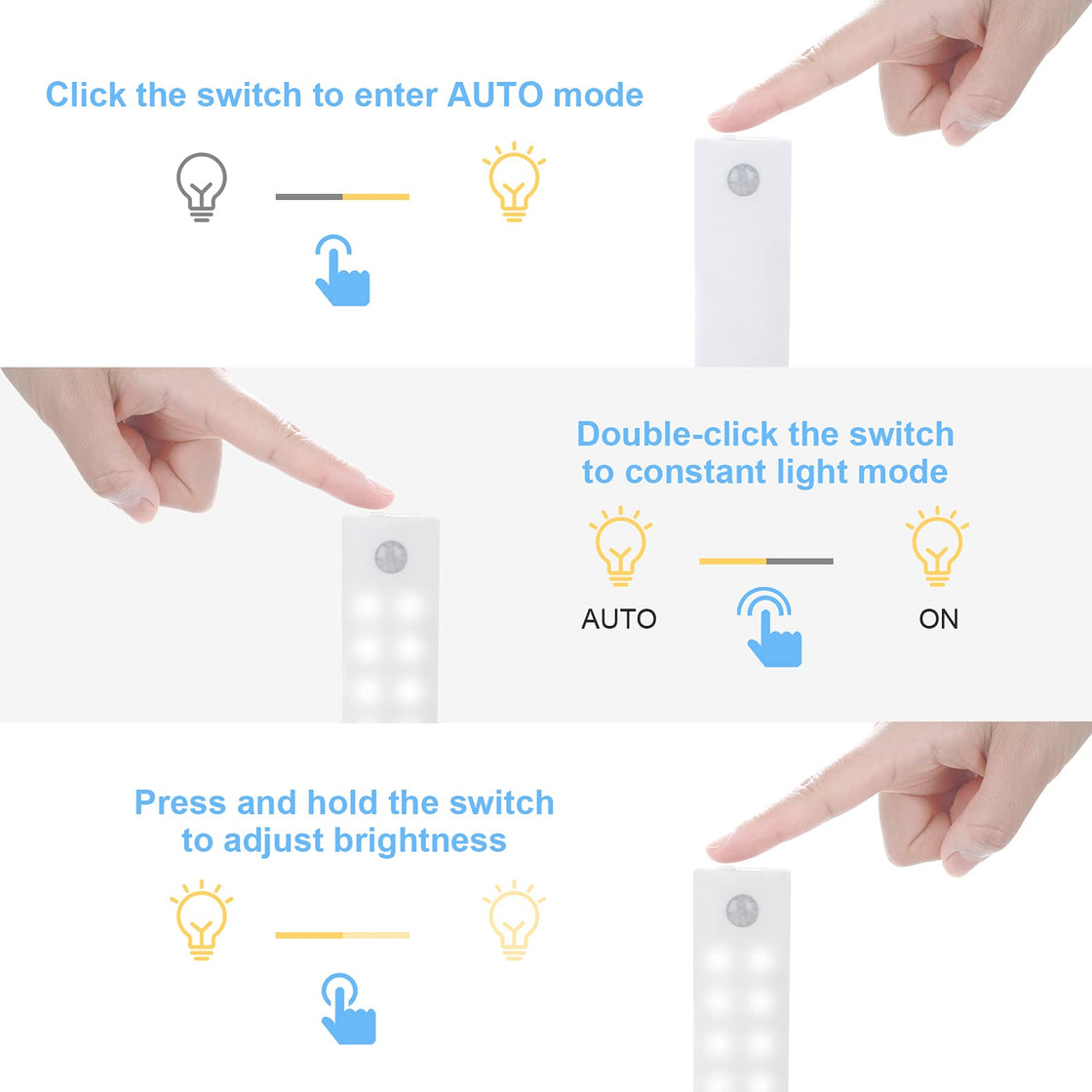 Tolare LED Cabinet Lighting With Motion Sensor White (3 Pack)